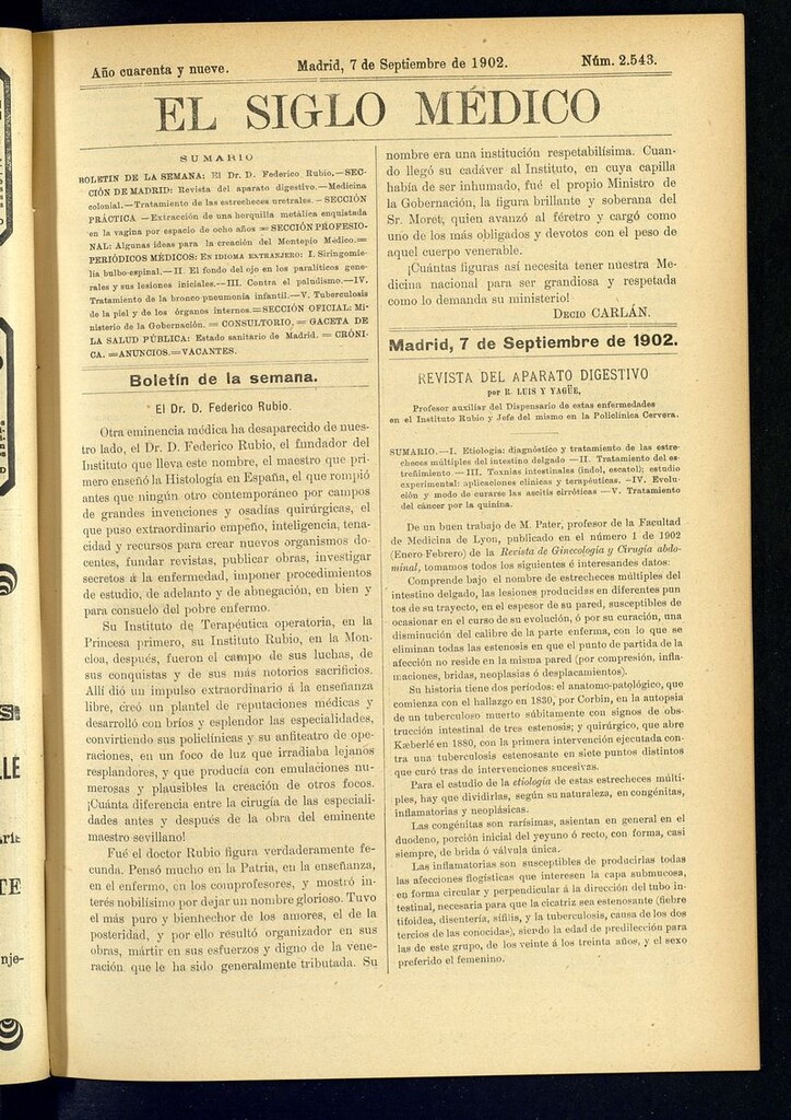 Miniatura de El Siglo Médico: boletín de medicina y gaceta médica del 7 de septiembre de 1902