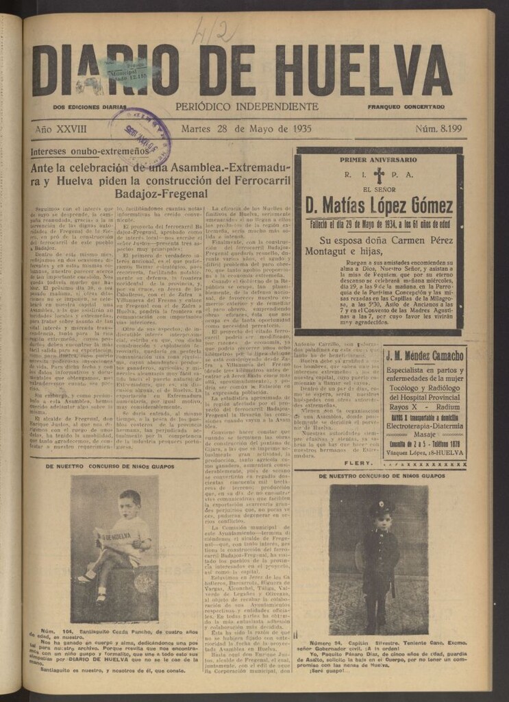 Miniatura de Diario de Huelva : periódico independiente del 28 de mayo de 1935