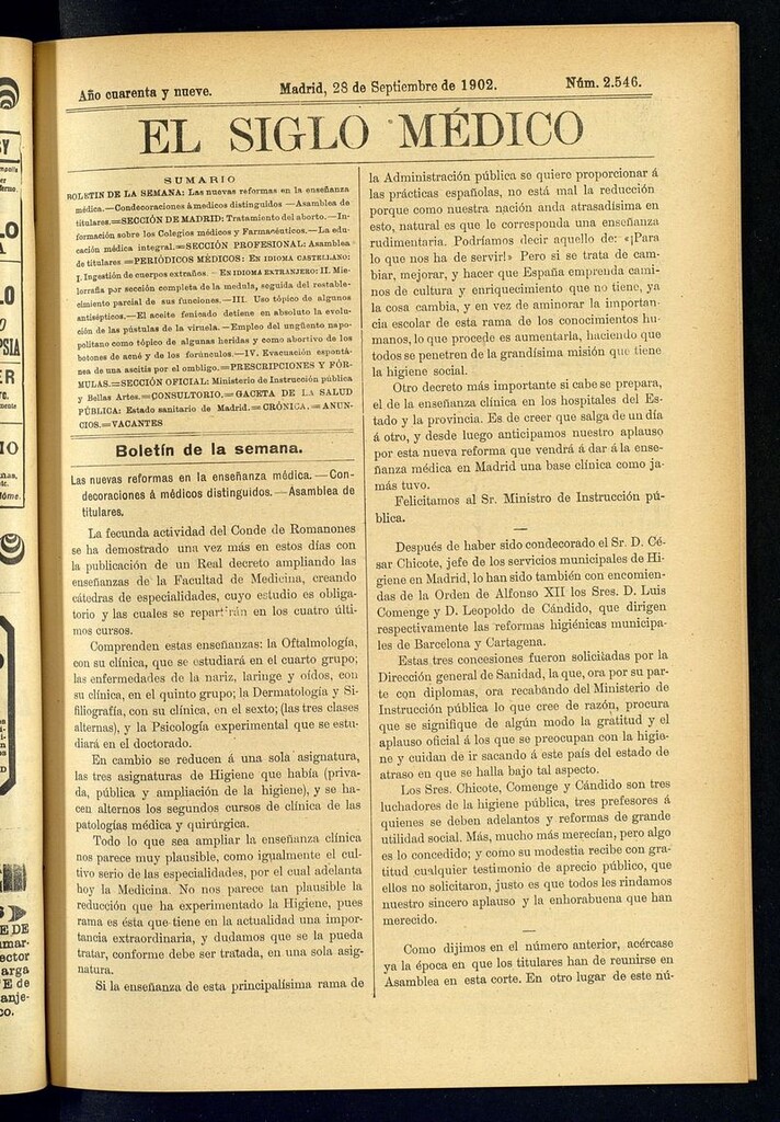Miniatura de El Siglo Médico: boletín de medicina y gaceta médica del 28 de septiembre de 1902