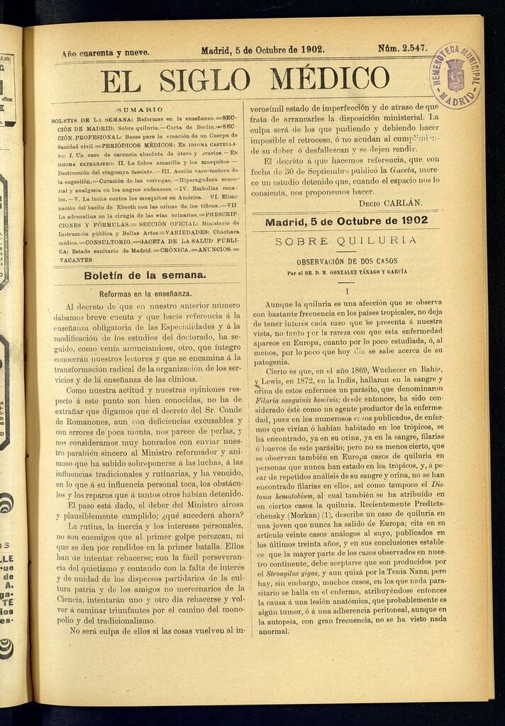 Miniatura de El Siglo Médico: boletín de medicina y gaceta médica del 5 de octubre de 1902