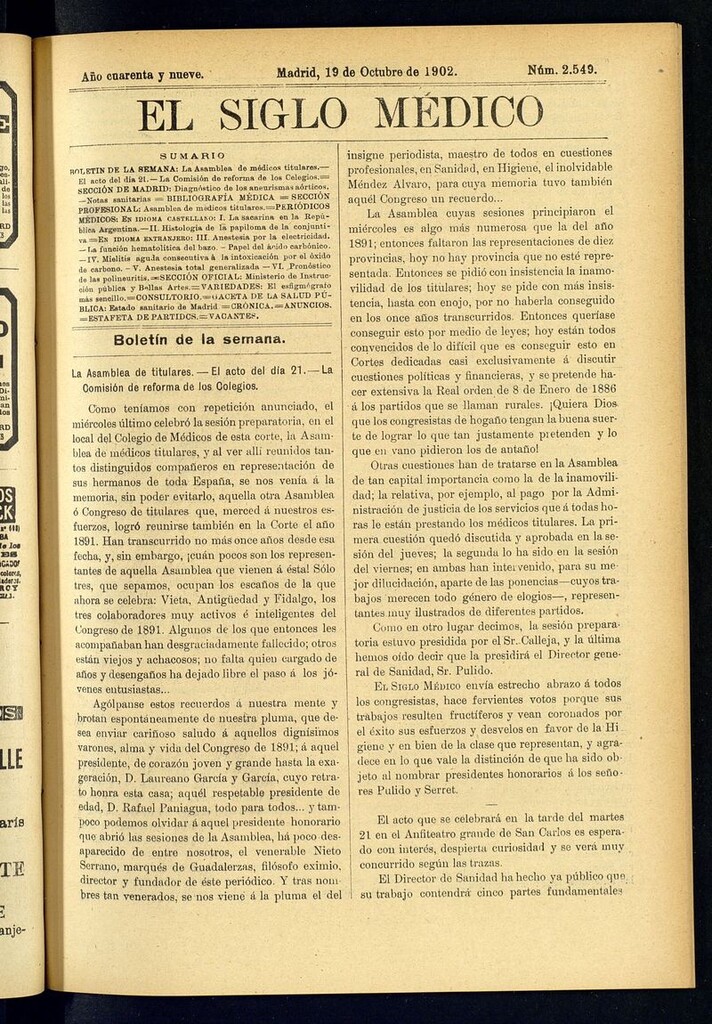 Miniatura de El Siglo Médico: boletín de medicina y gaceta médica del 19 de octubre de 1902