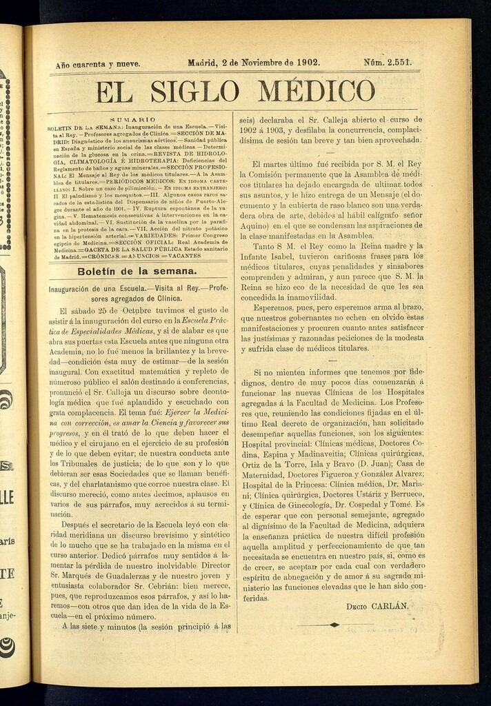 Miniatura de El Siglo Médico: boletín de medicina y gaceta médica del 2 de noviembre de 1902