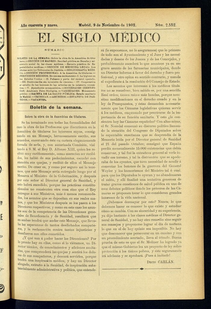 Miniatura de El Siglo Médico: boletín de medicina y gaceta médica del 9 de noviembre de 1902