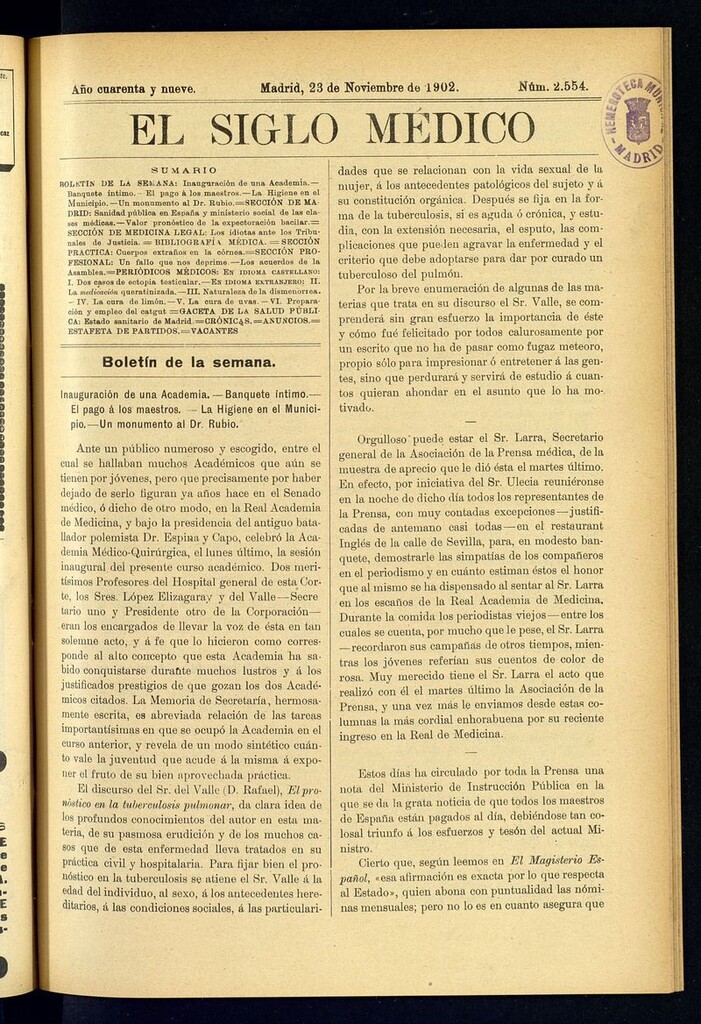 Miniatura de El Siglo Médico: boletín de medicina y gaceta médica del 23 de noviembre de 1902