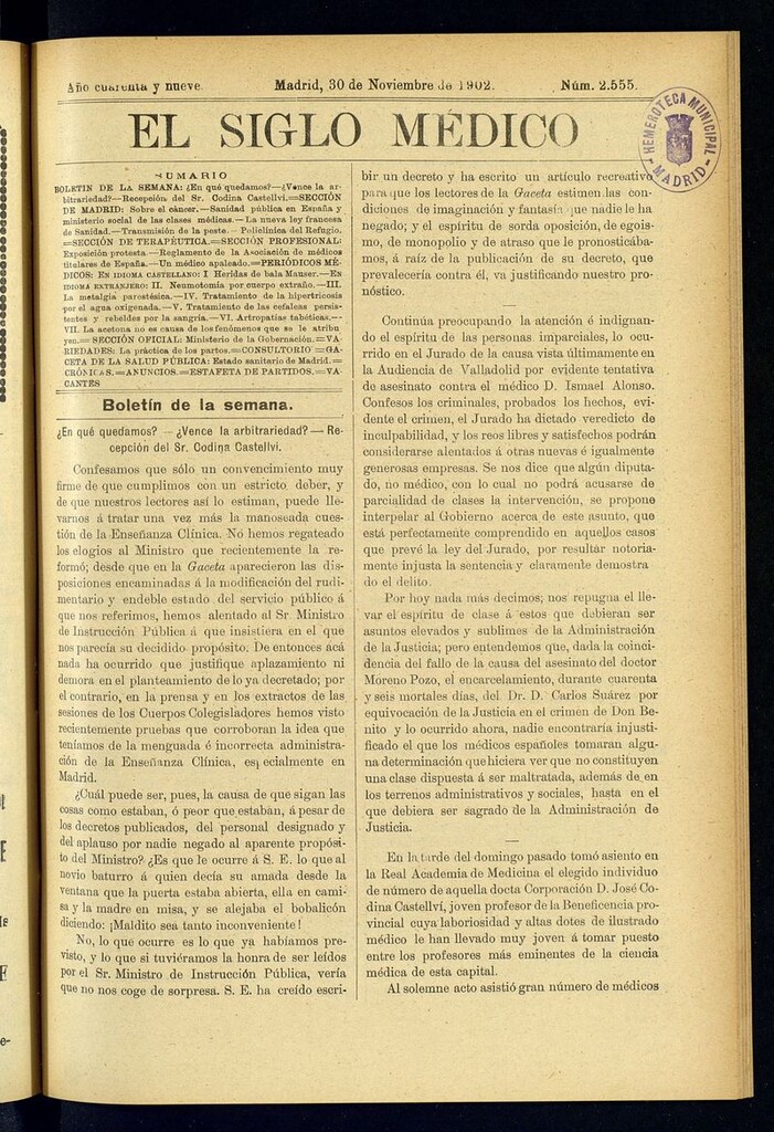 Miniatura de El Siglo Médico: boletín de medicina y gaceta médica del 30 de noviembre de 1902