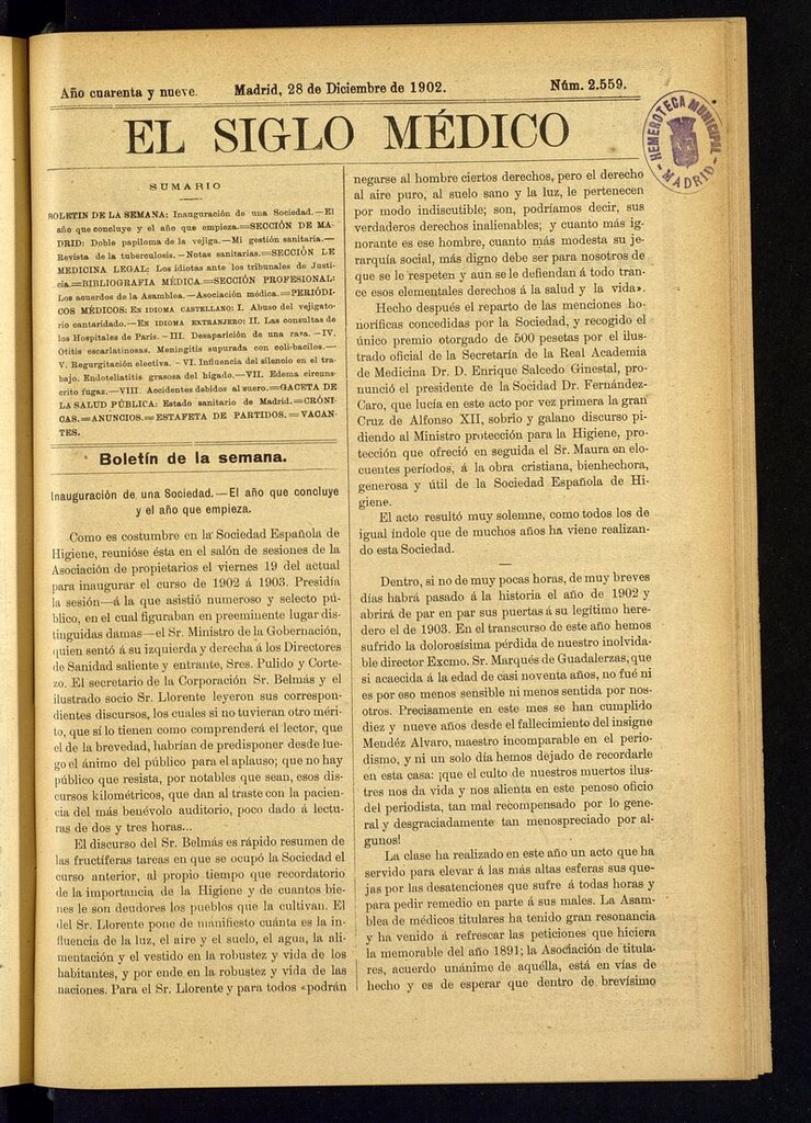 Miniatura de El Siglo Médico: boletín de medicina y gaceta médica del 28 de diciembre de 1902