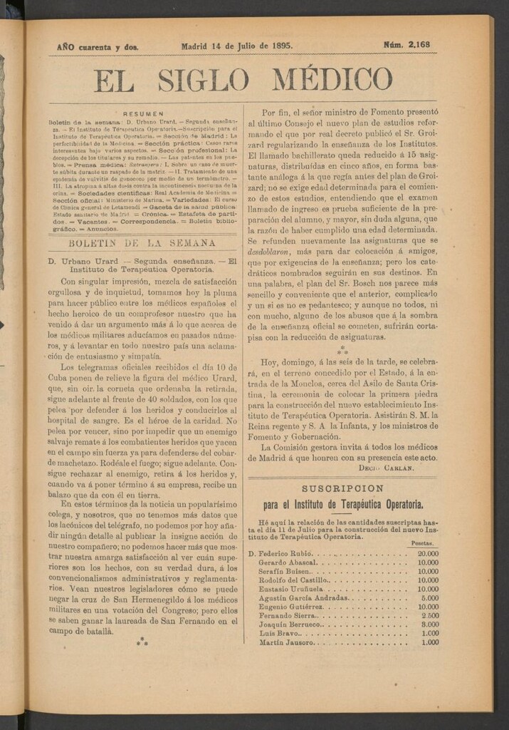 Miniatura de El Siglo Médico: boletín de medicina y gaceta médica del 14 de julio de 1895