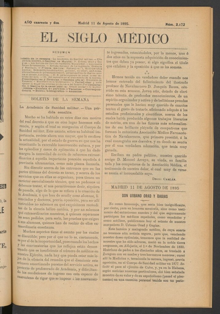Miniatura de El Siglo Médico: boletín de medicina y gaceta médica del 11 de agosto de 1895