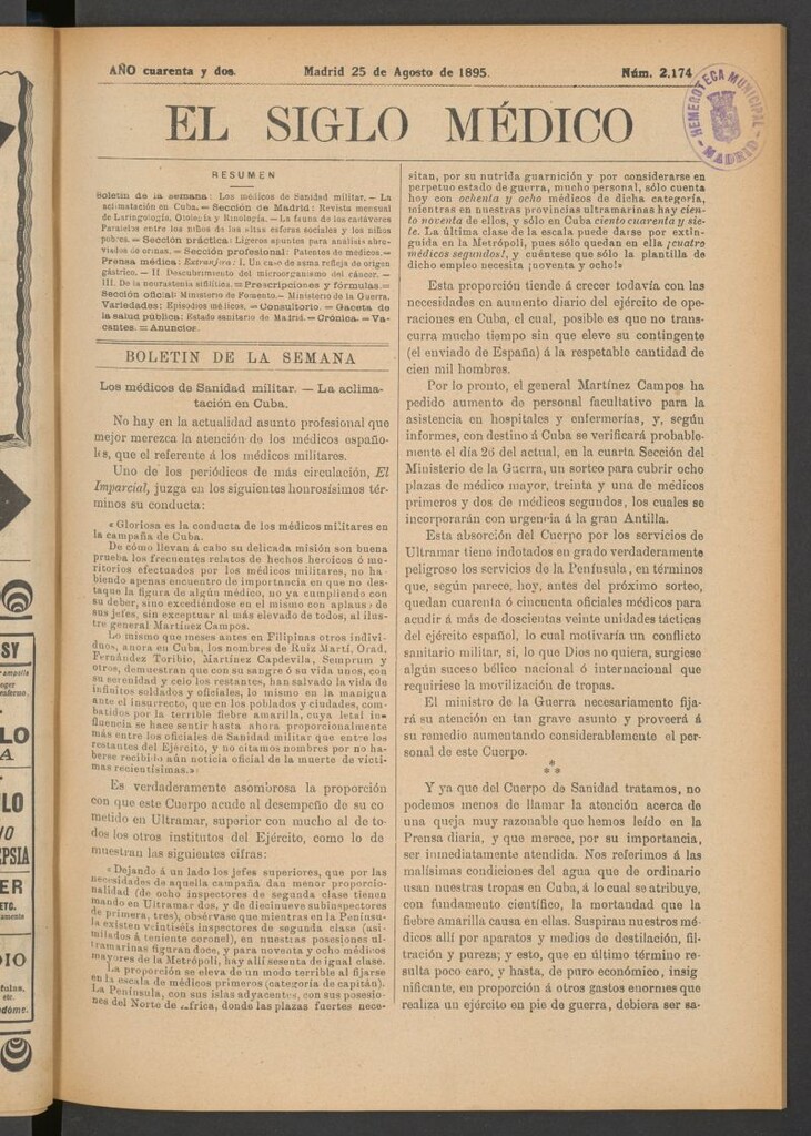 Miniatura de El Siglo Médico: boletín de medicina y gaceta médica del 25 de agosto de 1895