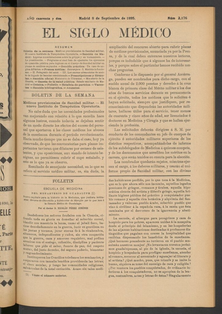 Miniatura de El Siglo Médico: boletín de medicina y gaceta médica del 8 de septiembre de 1895