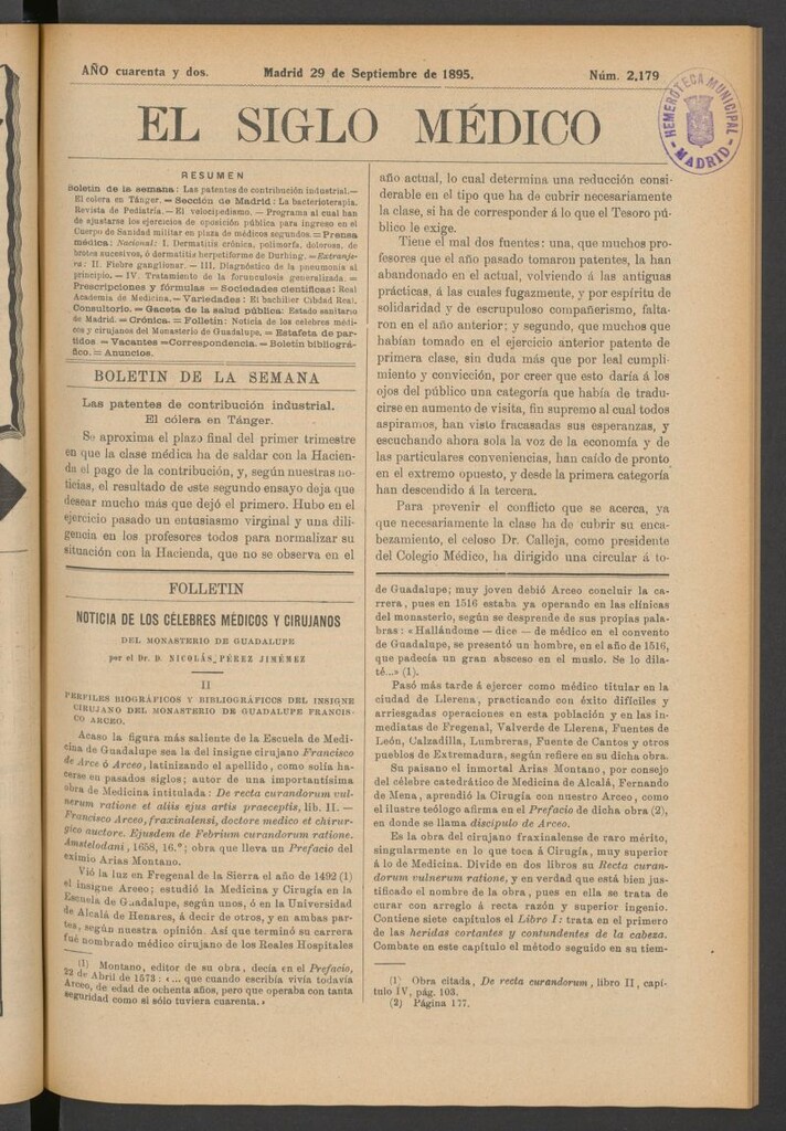 Miniatura de El Siglo Médico: boletín de medicina y gaceta médica del 29 de septiembre de 1895