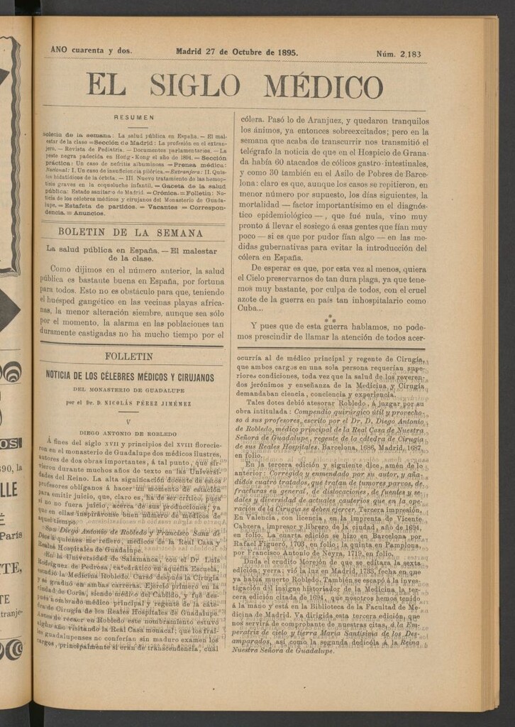 Miniatura de El Siglo Médico: boletín de medicina y gaceta médica del 27 de octubre de 1895