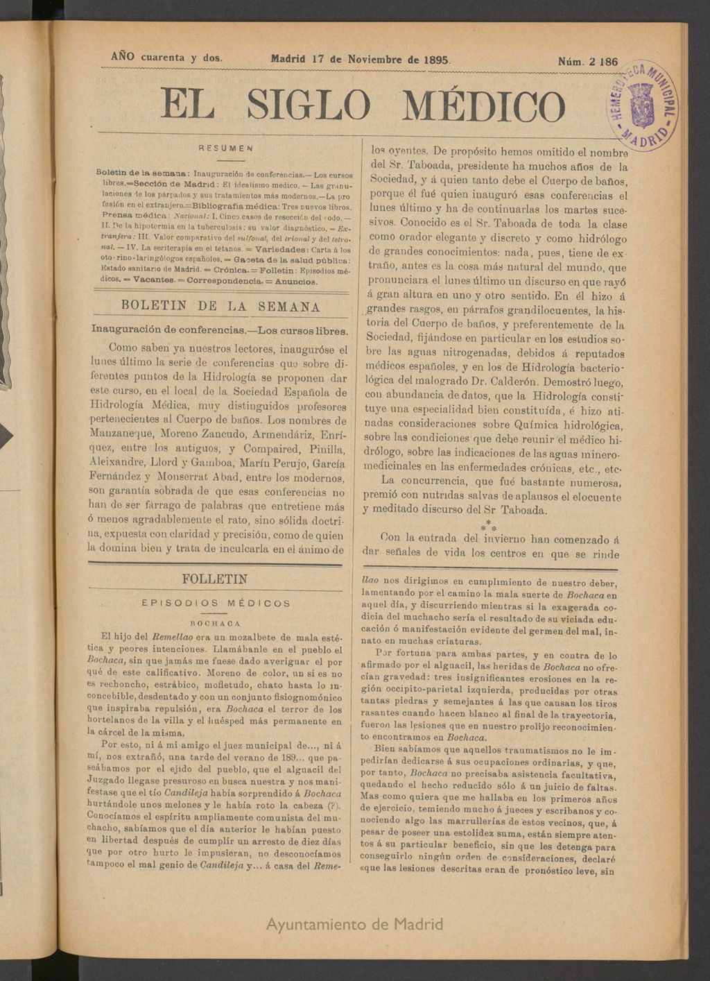 Miniatura de El Siglo Médico: boletín de medicina y gaceta médica del 17 de noviembre de 1895