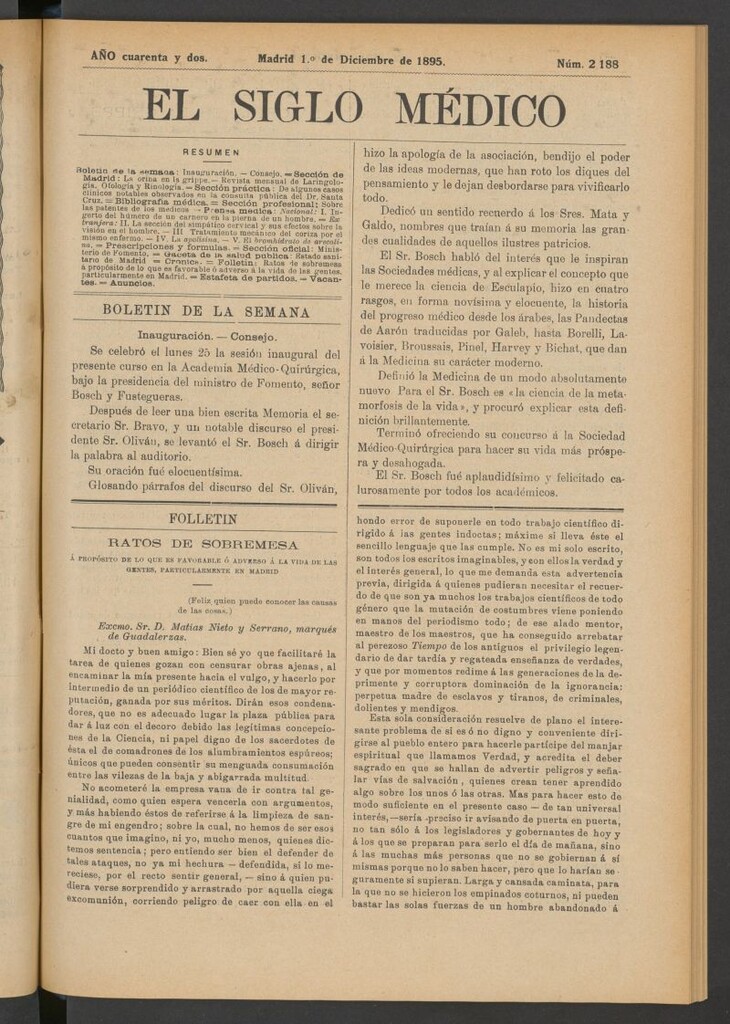 Miniatura de El Siglo Médico: boletín de medicina y gaceta médica del 1 de diciembre de 1895