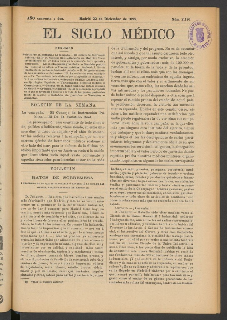 Miniatura de El Siglo Médico: boletín de medicina y gaceta médica del 22 de diciembre de 1895