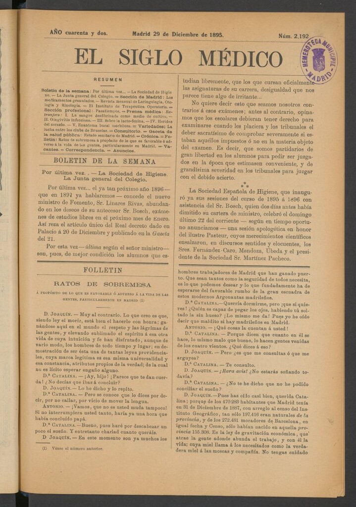 Miniatura de El Siglo Médico: boletín de medicina y gaceta médica del 29 de diciembre de 1895