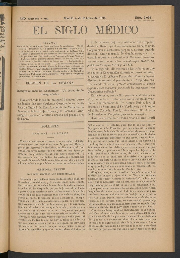 Miniatura de El Siglo Médico: boletín de medicina y gaceta médica del 4 de febrero de 1894