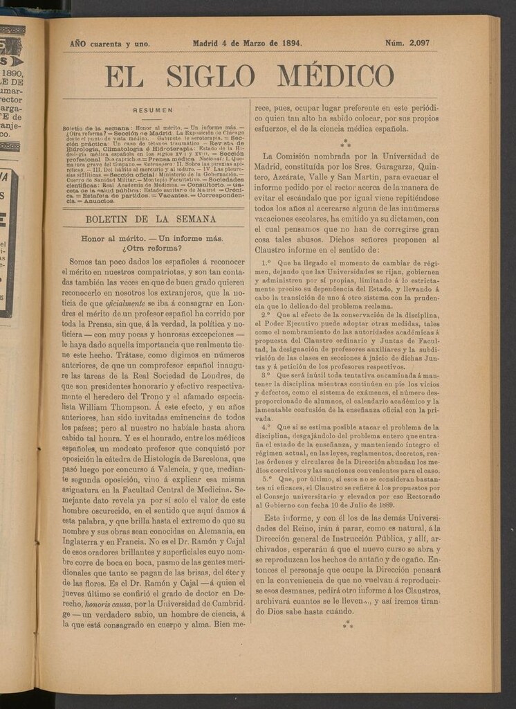 Miniatura de El Siglo Médico: boletín de medicina y gaceta médica del 4 de marzo de 1894