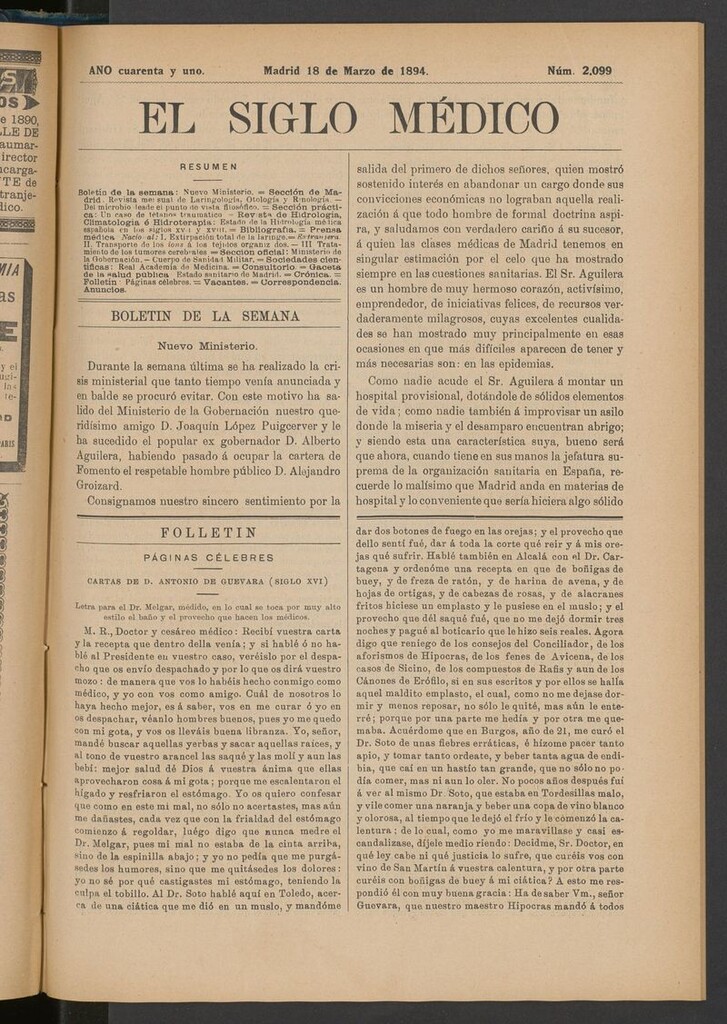 Miniatura de El Siglo Médico: boletín de medicina y gaceta médica del 18 de marzo de 1894