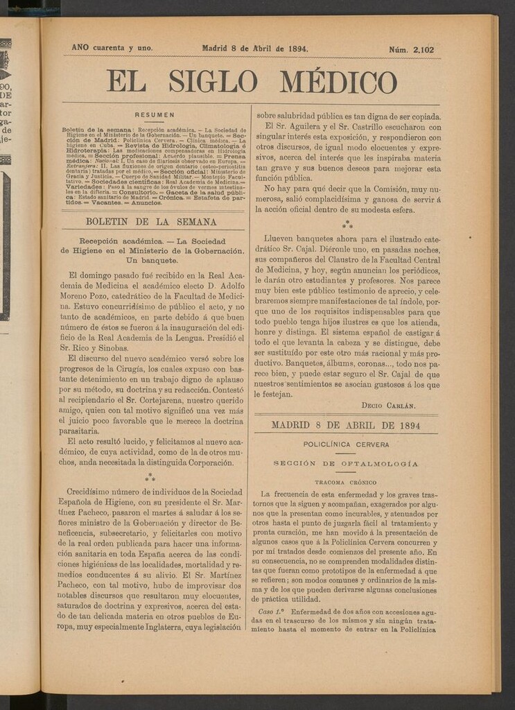 Miniatura de El Siglo Médico: boletín de medicina y gaceta médica del 8 de abril de 1894