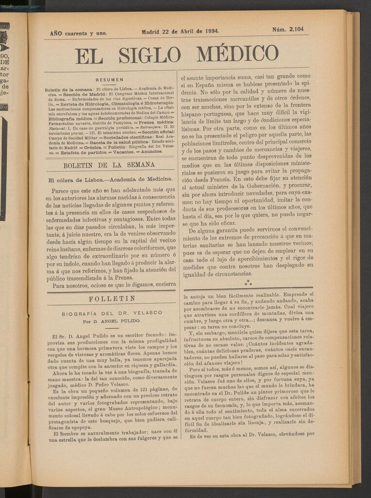 Miniatura de El Siglo Médico: boletín de medicina y gaceta médica del 22 de abril de 1894