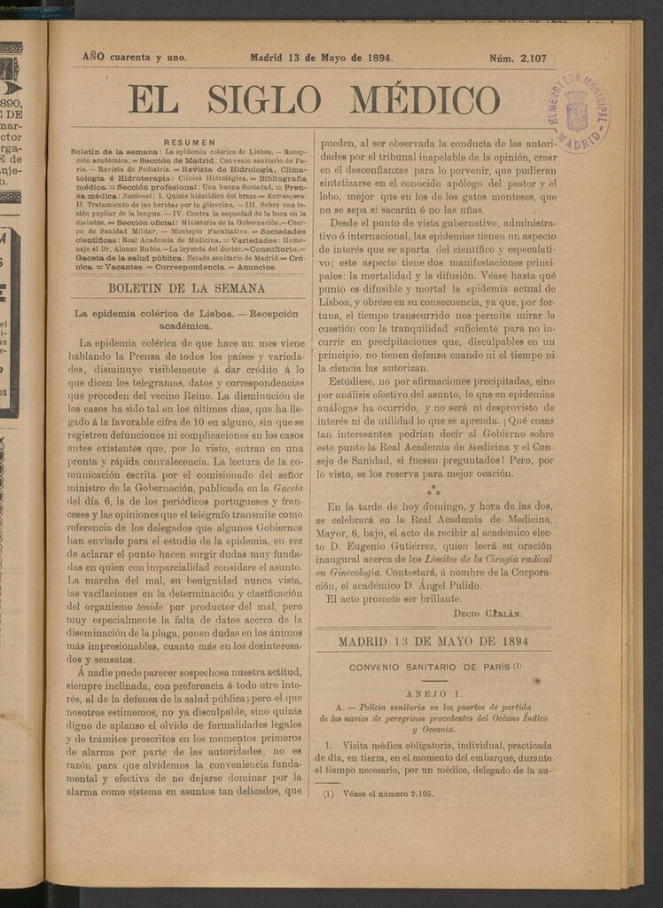 Miniatura de El Siglo Médico: boletín de medicina y gaceta médica del 13 de mayo de 1894