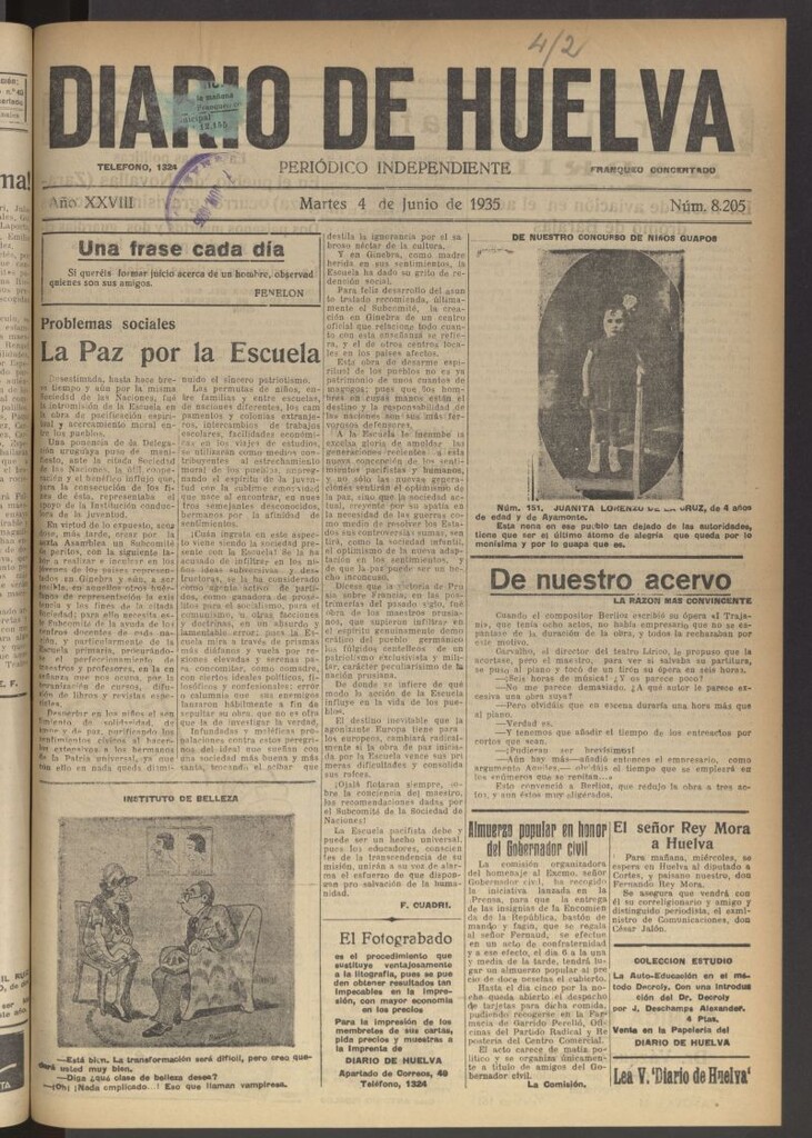 Miniatura de Diario de Huelva : periódico independiente del 4 de junio de 1935