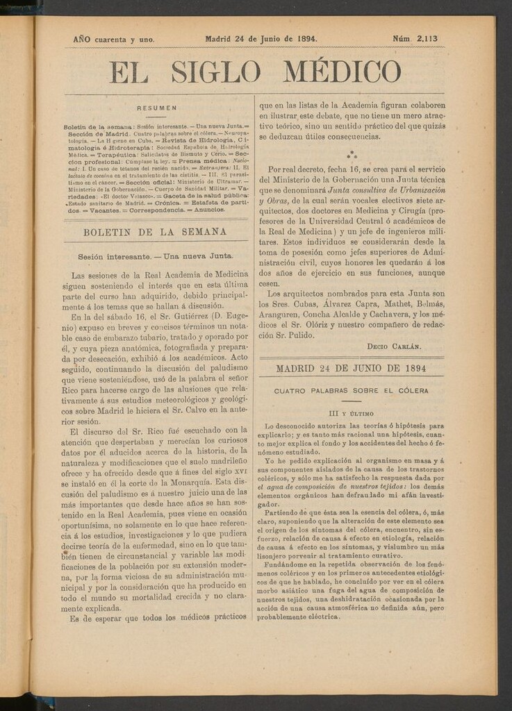 Miniatura de El Siglo Médico: boletín de medicina y gaceta médica del 24 de junio de 1894