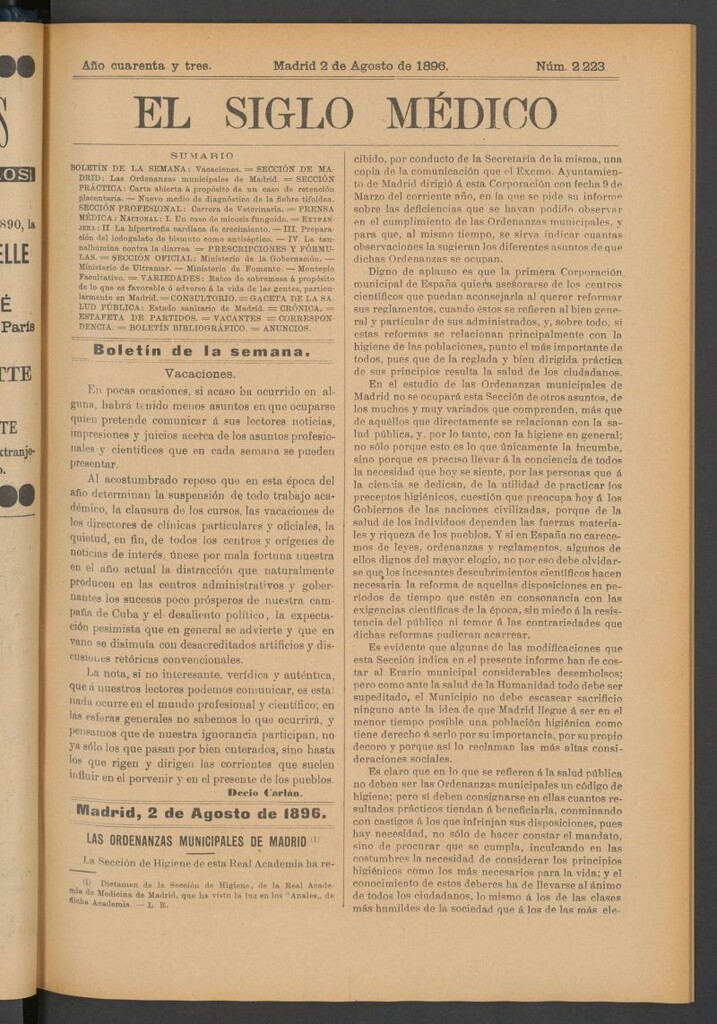 Miniatura de El Siglo Médico: boletín de medicina y gaceta médica del 2 de agosto de 1896
