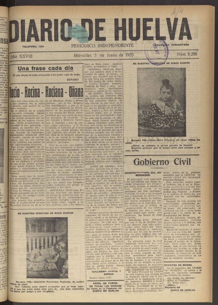 Miniatura de Diario de Huelva : periódico independiente del 5 de junio de 1935