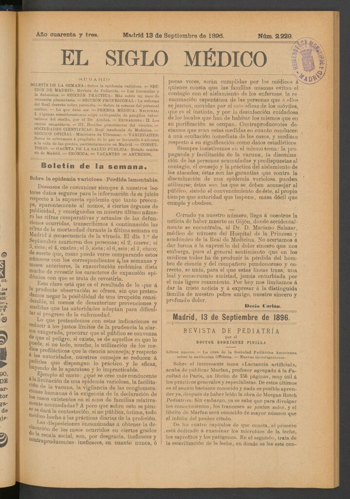 Miniatura de El Siglo Médico: boletín de medicina y gaceta médica del 13 de septiembre de 1896