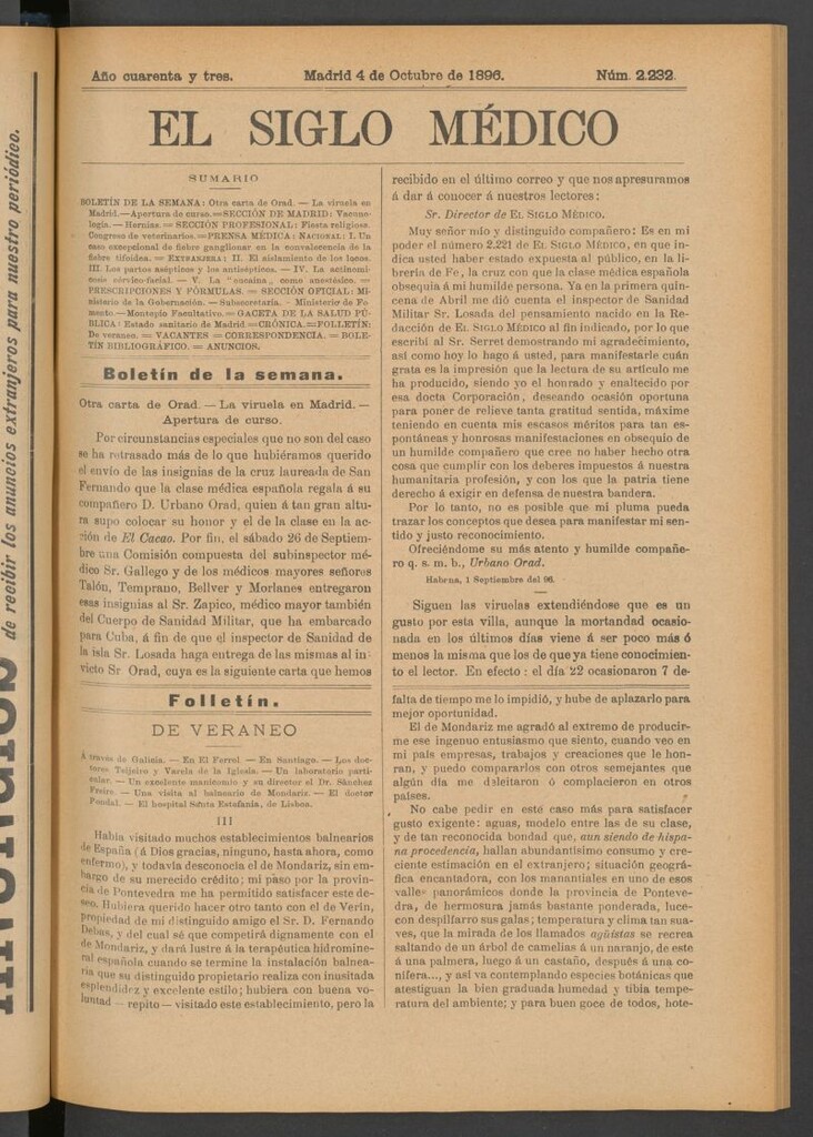 Miniatura de El Siglo Médico: boletín de medicina y gaceta médica del 4 de octubre de 1896