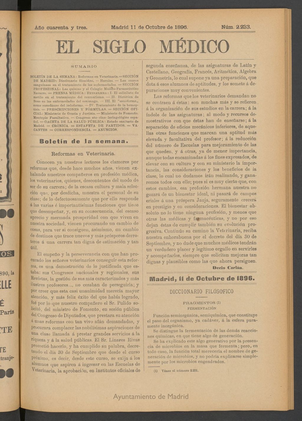 Miniatura de El Siglo Médico: boletín de medicina y gaceta médica del 11 de octubre de 1896