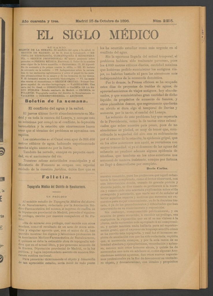Miniatura de El Siglo Médico: boletín de medicina y gaceta médica del 25 de octubre de 1896