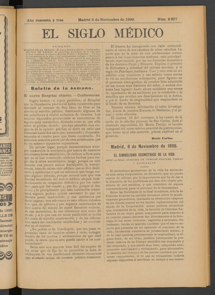 Miniatura de El Siglo Médico: boletín de medicina y gaceta médica del 8 de noviembre de 1896