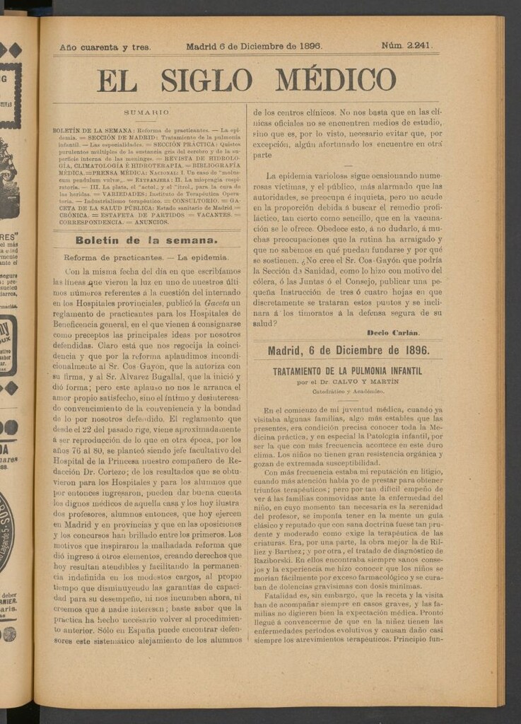 Miniatura de El Siglo Médico: boletín de medicina y gaceta médica del 6 de diciembre de 1896
