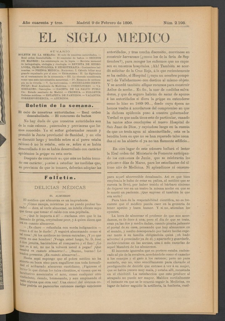 Miniatura de El Siglo Médico: boletín de medicina y gaceta médica del 9 de febrero de 1896