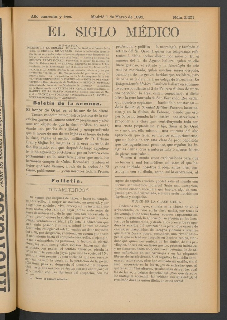 Miniatura de El Siglo Médico: boletín de medicina y gaceta médica del 1 de marzo de 1896