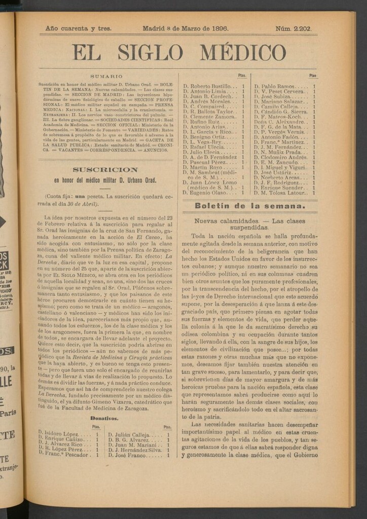 Miniatura de El Siglo Médico: boletín de medicina y gaceta médica del 8 de marzo de 1896