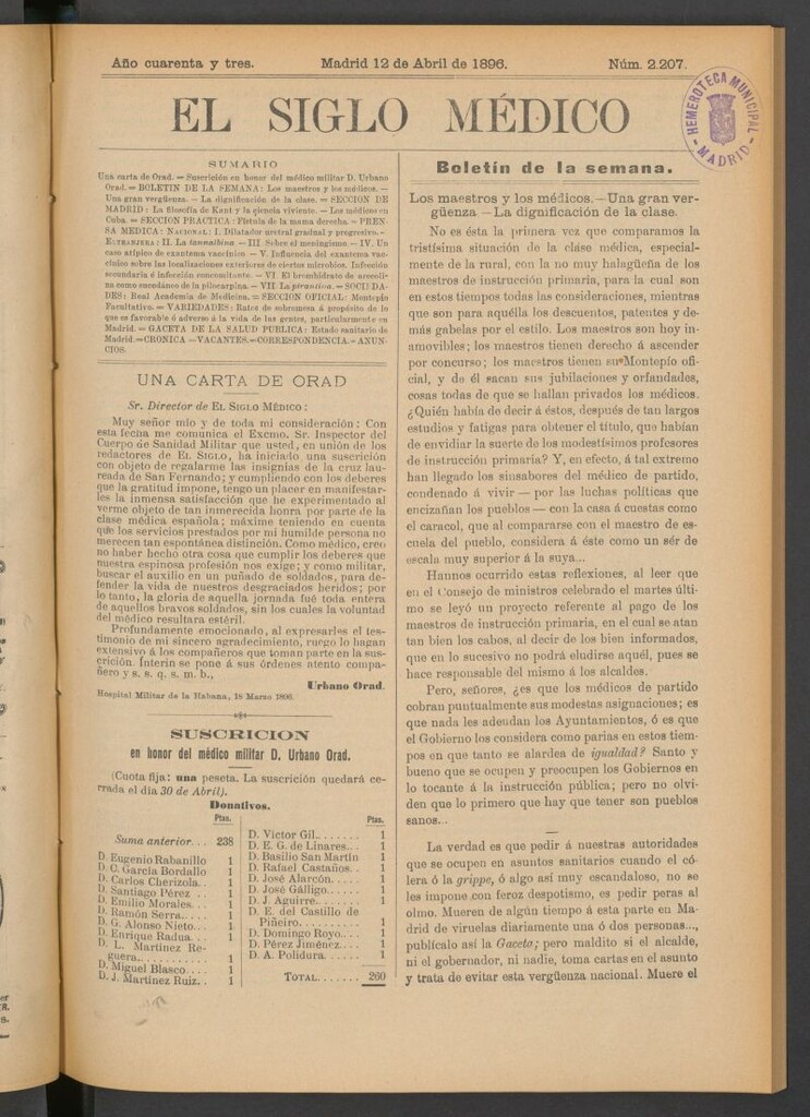 Miniatura de El Siglo Médico: boletín de medicina y gaceta médica del 12 de abril de 1896