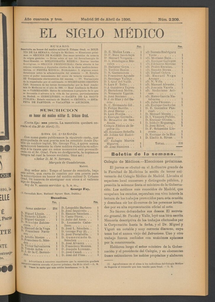 Miniatura de El Siglo Médico: boletín de medicina y gaceta médica del 26 de abril de 1896
