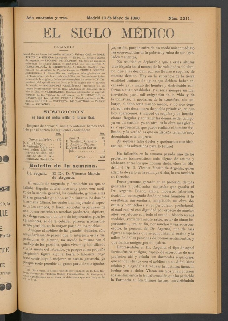 Miniatura de El Siglo Médico: boletín de medicina y gaceta médica del 10 de mayo de 1896