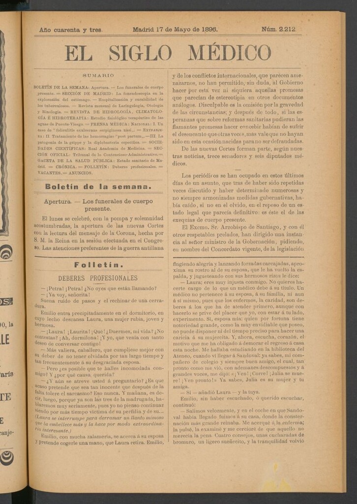 Miniatura de El Siglo Médico: boletín de medicina y gaceta médica del 17 de mayo de 1896