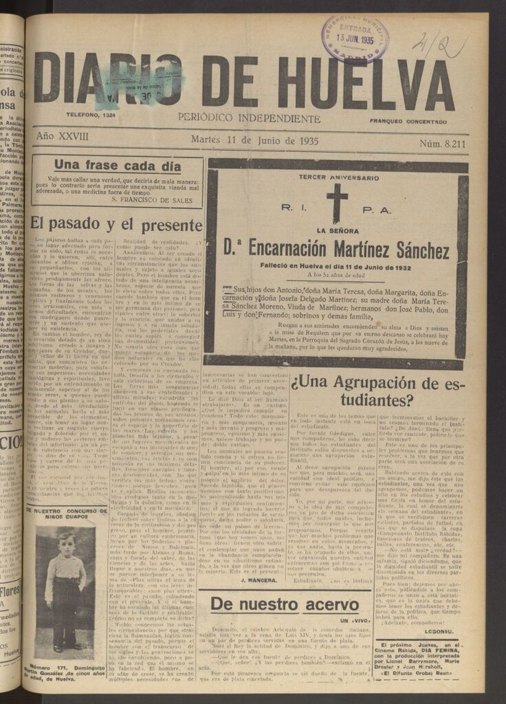 Miniatura de Diario de Huelva : periódico independiente del 11 de junio de 1935