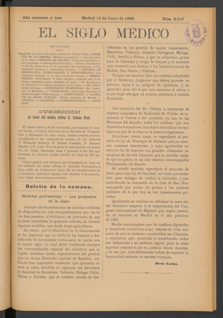 Miniatura de El Siglo Médico: boletín de medicina y gaceta médica del 14 de junio de 1896