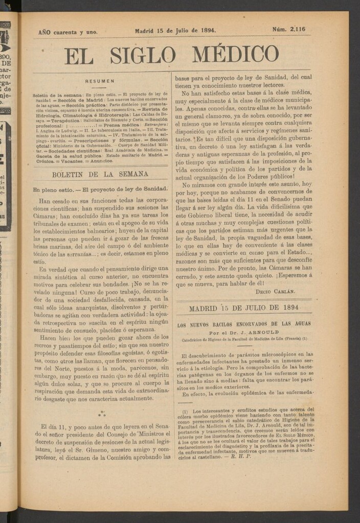 Miniatura de El Siglo Médico : boletín de medicina y gaceta médica del 15 de julio de 1894
