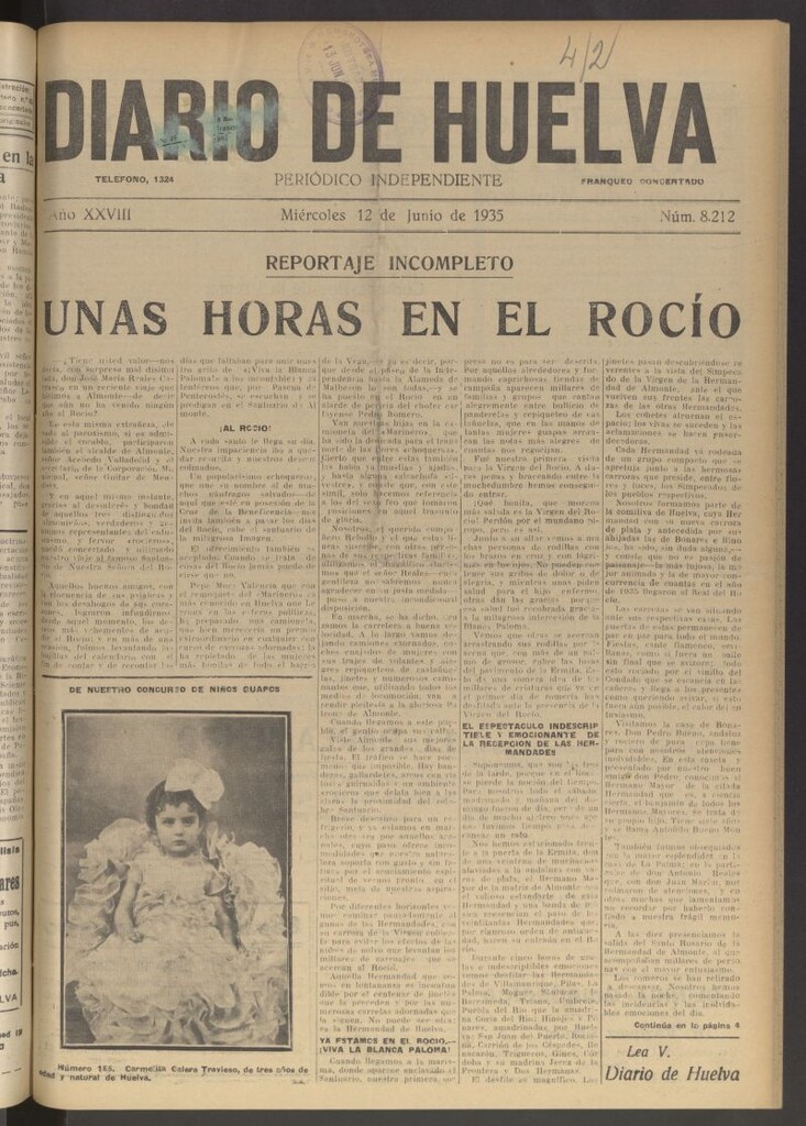 Miniatura de Diario de Huelva : periódico independiente del 12 de junio de 1935