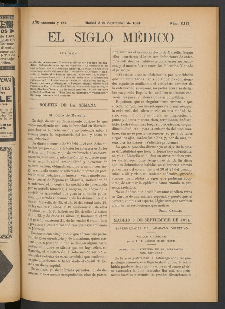 Miniatura de El Siglo Médico : boletín de medicina y gaceta médica del 2 de septiembre de 1894