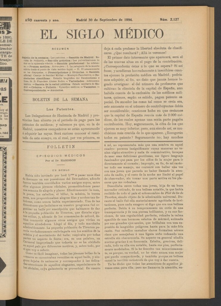 Miniatura de El Siglo Médico : boletín de medicina y gaceta médica del 30 de septiembre de 1894