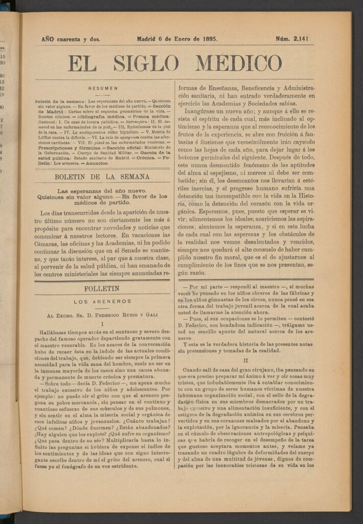 Miniatura de El Siglo Médico : boletín de medicina y gaceta médica del 6 de enero de 1895